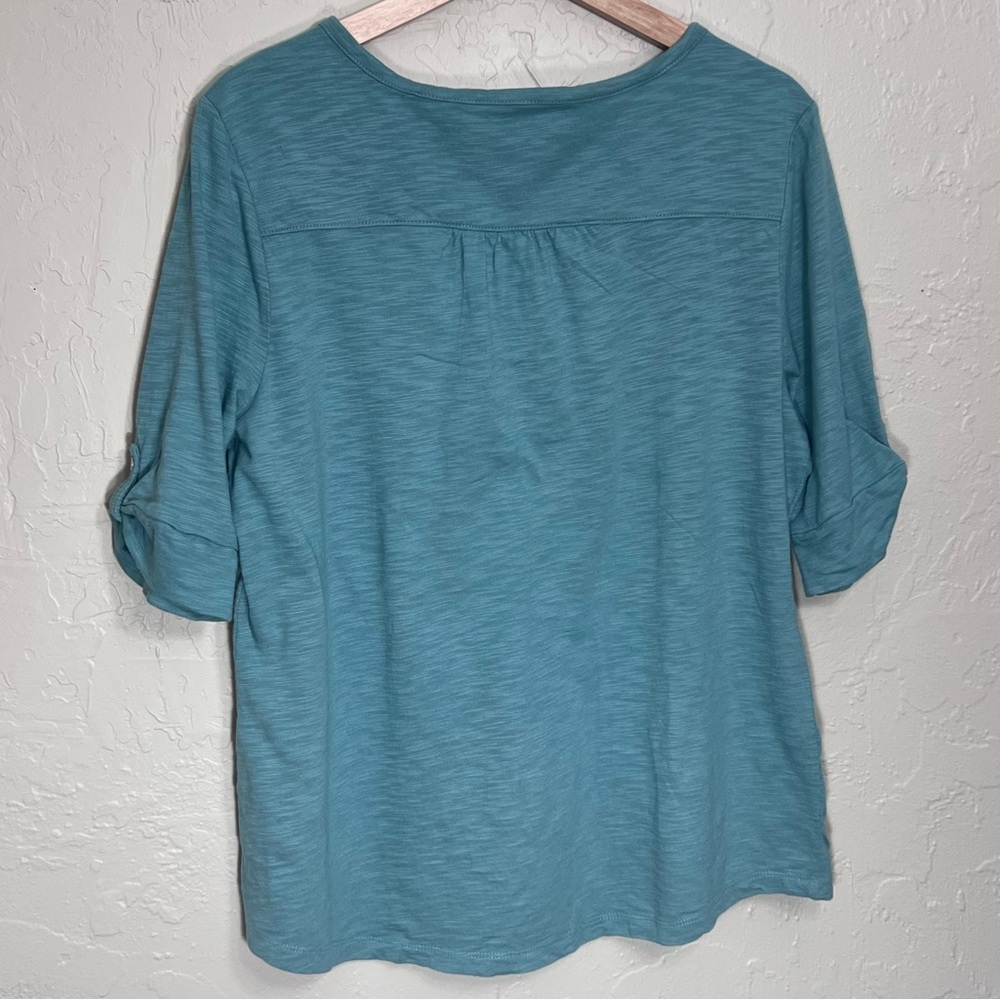 CHICO’S TEAL V-NECK SHORT SLEEVE SHIRT SIZE L - Picture 4 of 4